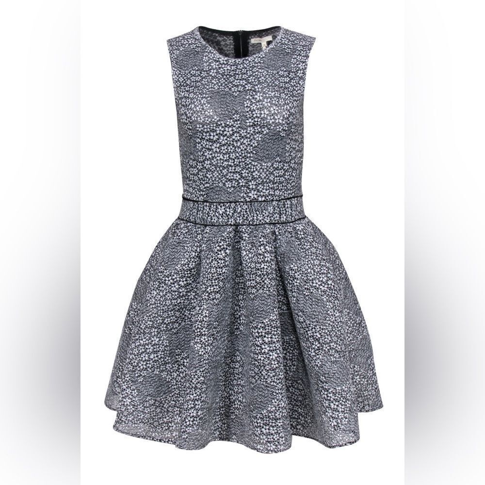 NWT Maje Reinatta Flared Jacquard Mini Dress Black White Sleeveless Sz M / 38